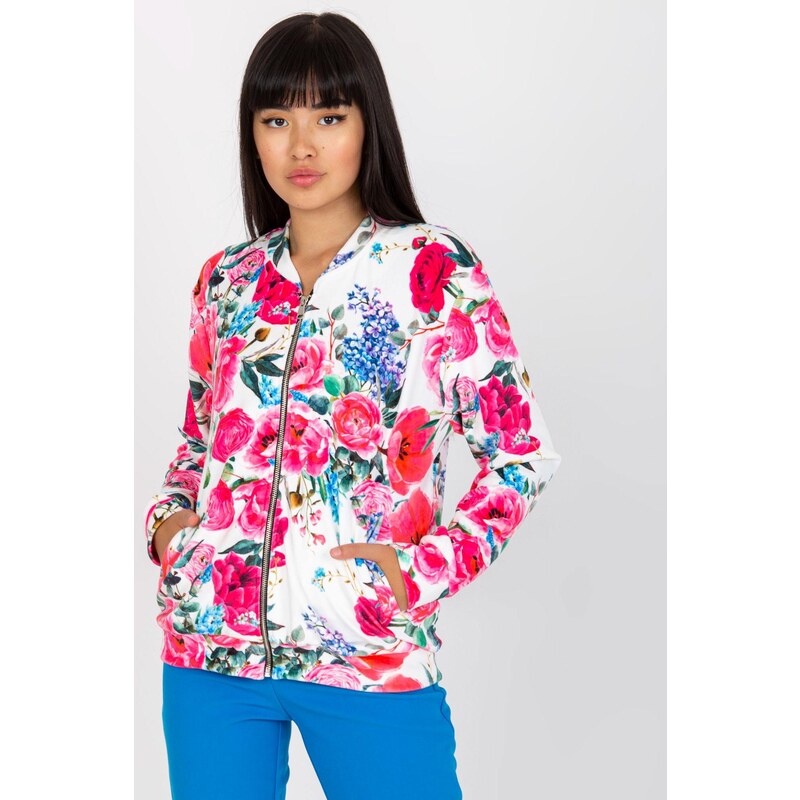 MladaModa Mikina na zips s kvetinovým vzorom model 11686 biela + 62639595