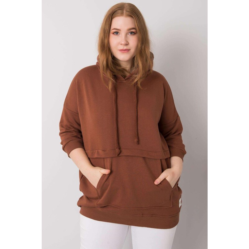 MladaModa Oversize mikina Gioia s kapucňou a klokankou hnedá 62639657
