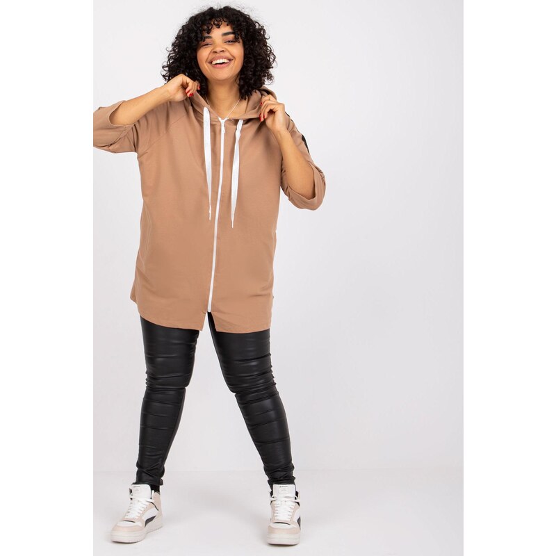 MladaModa Oversize bavlnená mikina Miley s kapucňou farba camel 62639659