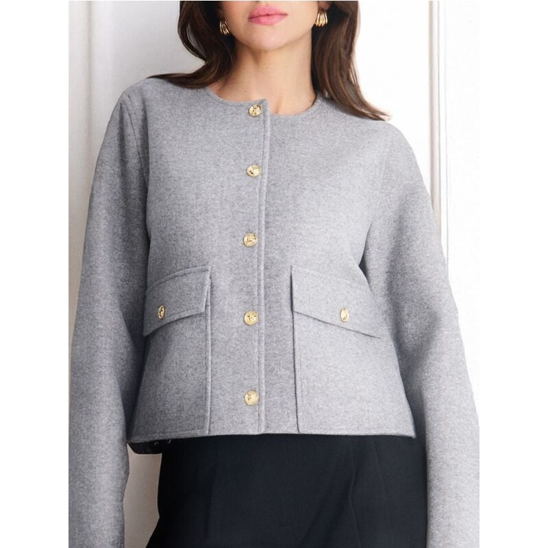 Sinsay - Krátka bunda - svetlošedá 65741581