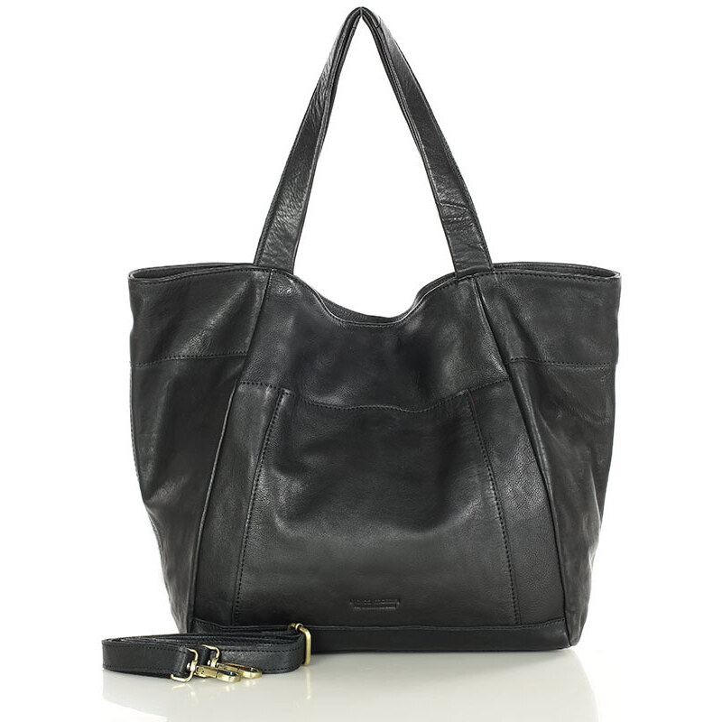 MARCO MAZZINI Veľká kožená nákupná taška s vreckom | čierna vs119a 62679104