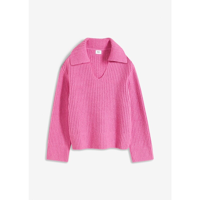 bonprix Vrúbkovaný pulóver, farba ružová 60614304