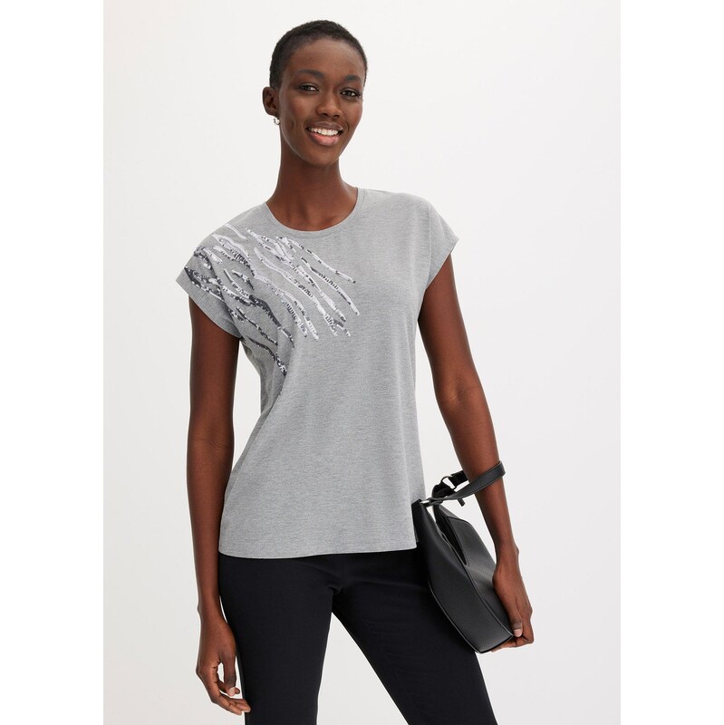 bonprix Tričko s flitrami, farba šedá 62741278