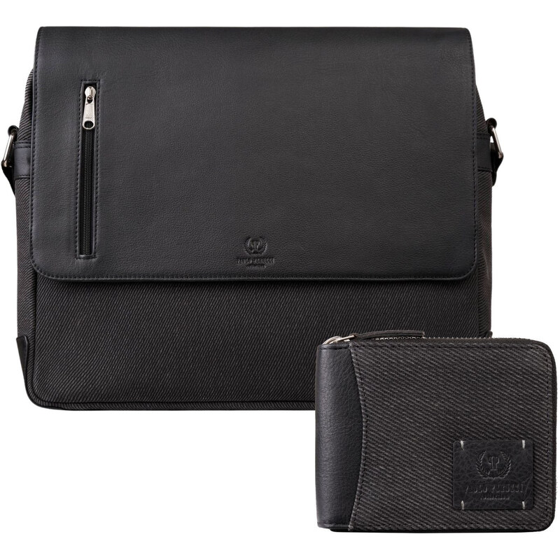 Paolo Peruzzi Pánska sada - kožená peňaženka na zips a pánska taška 62691580