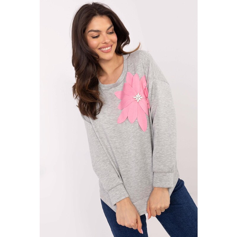 MladaModa Mikina s kvetinovou aplikáciou vpredu model 09805 šedá 62701916