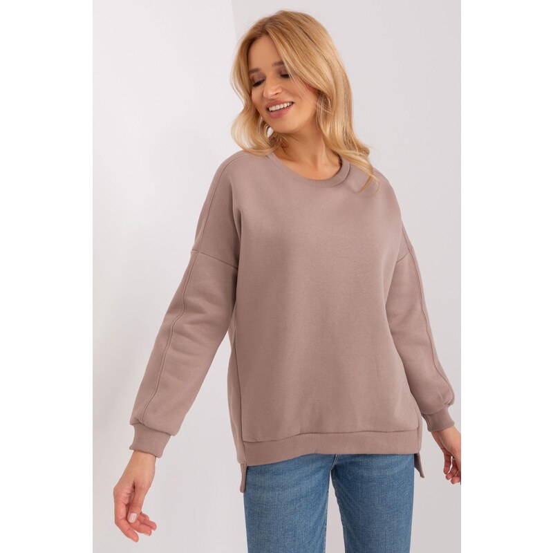 MladaModa Asymetrická mikina bez kapucne model 26151 béžová 62701939