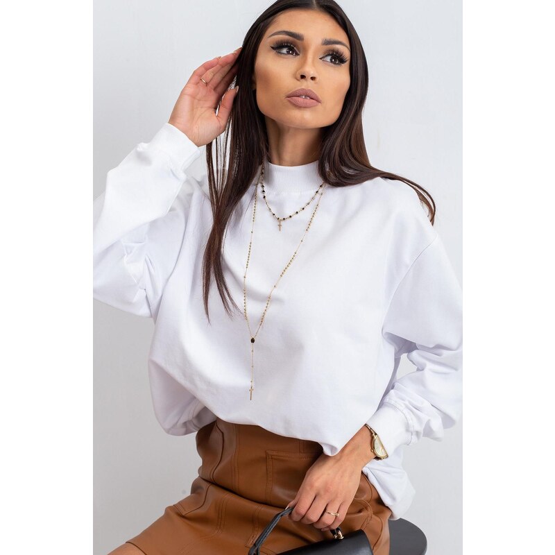 MladaModa Voľná mikina Twist so stojačikom biela 62701940