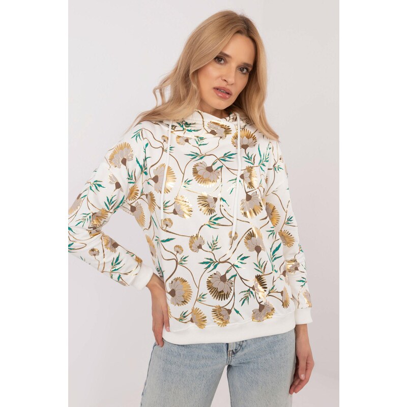 MladaModa Mikina s kapucňou a lesklou potlačou model 26447 farba ecru 62701955