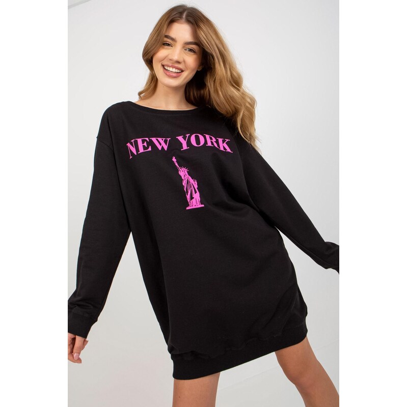 MladaModa Predĺžená mikina s potlačou model 21215 čierna + ružová 62701980