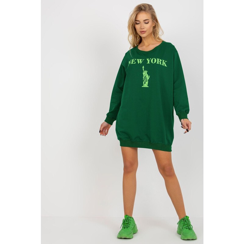 MladaModa Predĺžená mikina s potlačou model 21215 zelená + 62701983