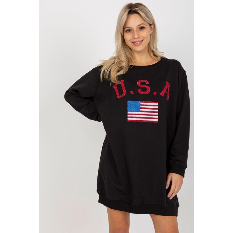 MladaModa Predĺžená mikina s aplikáciou zo zirkónov model 19223 čierna 62701989