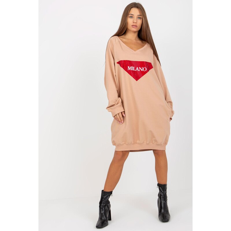 MladaModa Predĺžená mikina s véčkovým dekoltom a nápisom model 11373 62701991