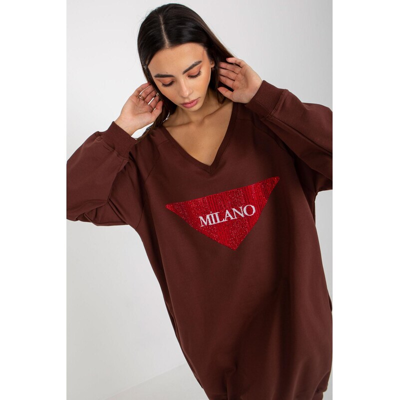 MladaModa Predĺžená mikina s véčkovým dekoltom a nápisom model 11373 62701993