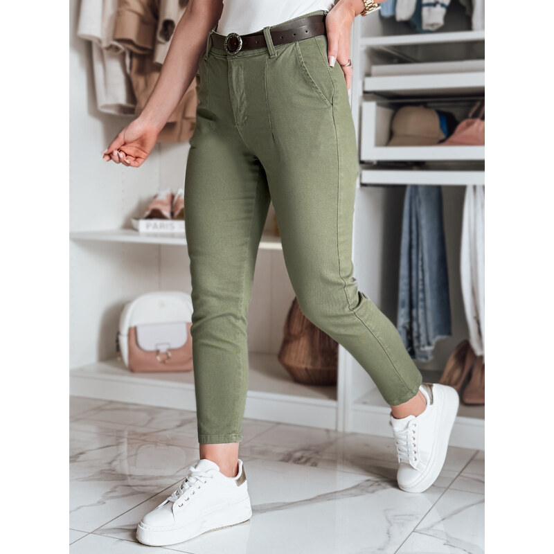 BASIC Khaki dámske slim fit nohavice s vysokým pásom UY2547 62702033