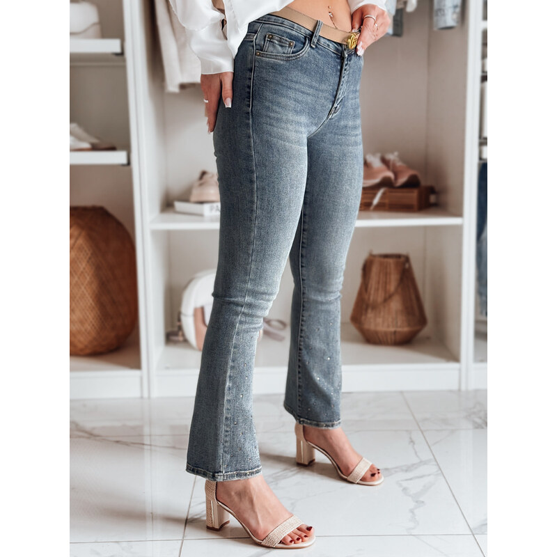 BASIC Modré dámske džínsy do zvonu zdobené kamienkami BLINKFIT UY2449 62702026