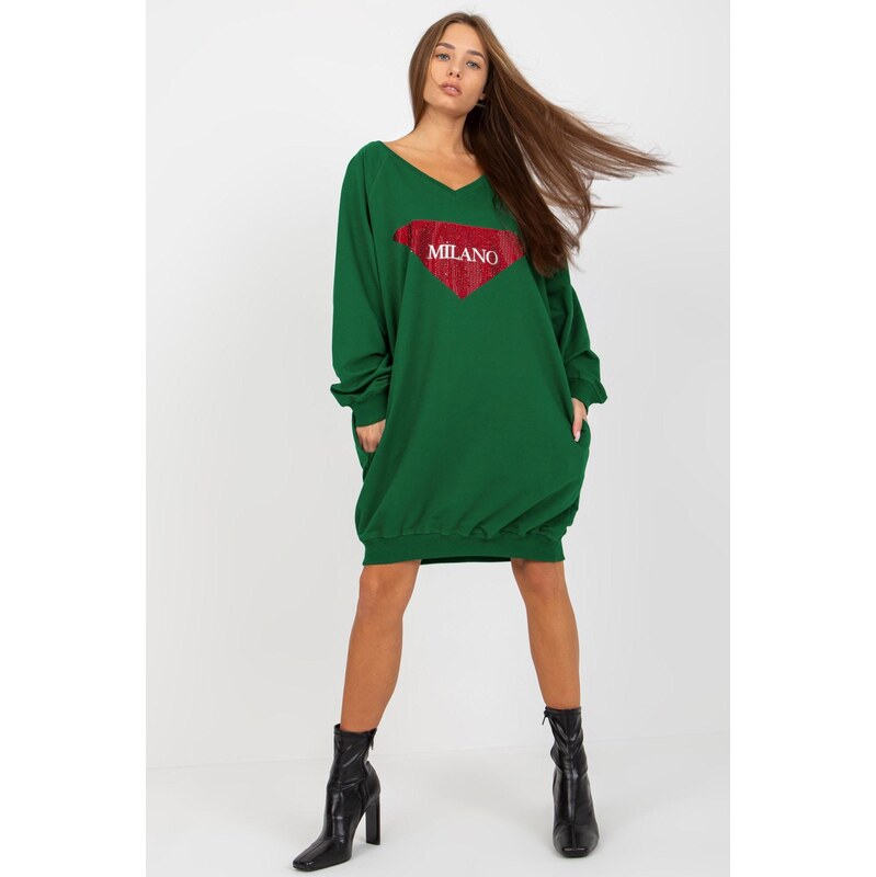 MladaModa Predĺžená mikina s véčkovým dekoltom a nápisom model 11373 62721967