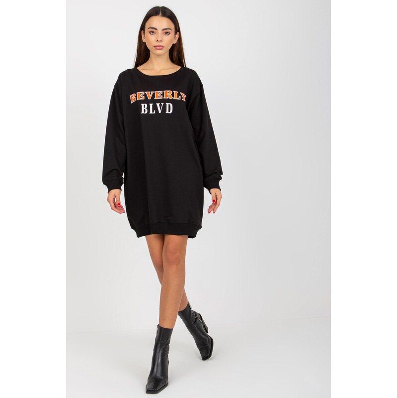 MladaModa Predĺžená mikina s nápisom model 07564 čierna 62702460