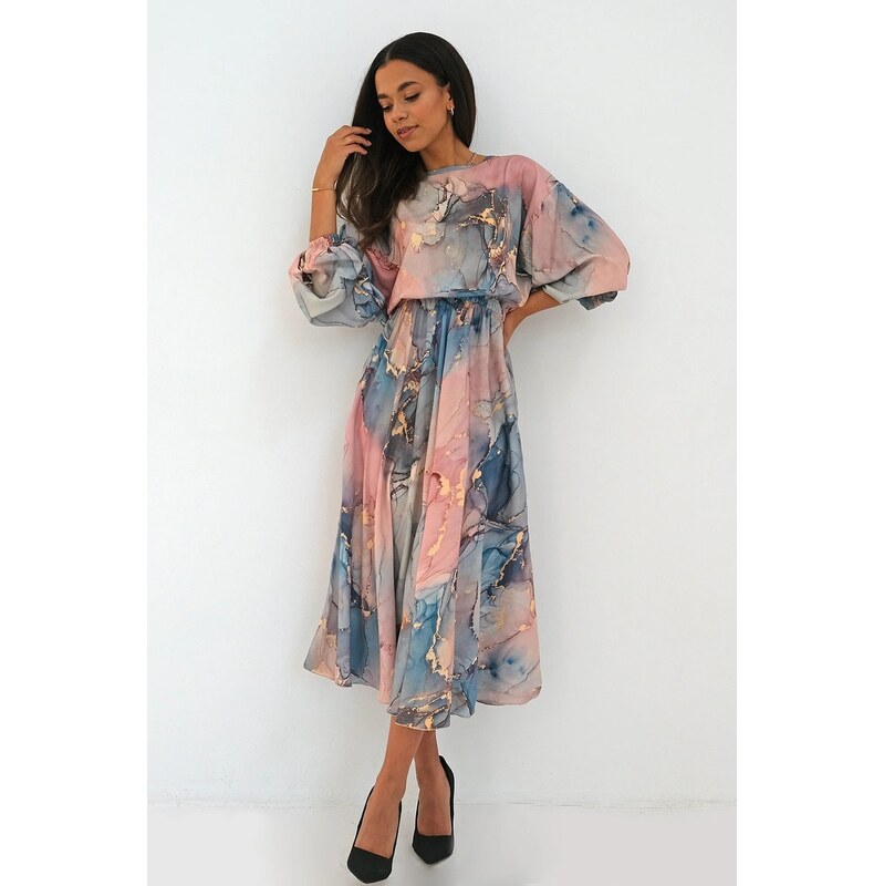 Mosquito Dámske saténové šaty Elvire Pink Marble ružové, Farba ružová 62703395
