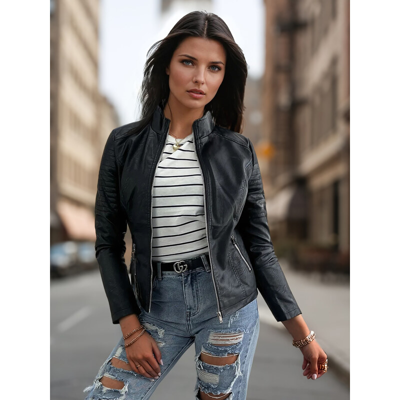 BASIC Čierna dámska koženková bunda BRETA TY3453 39552334