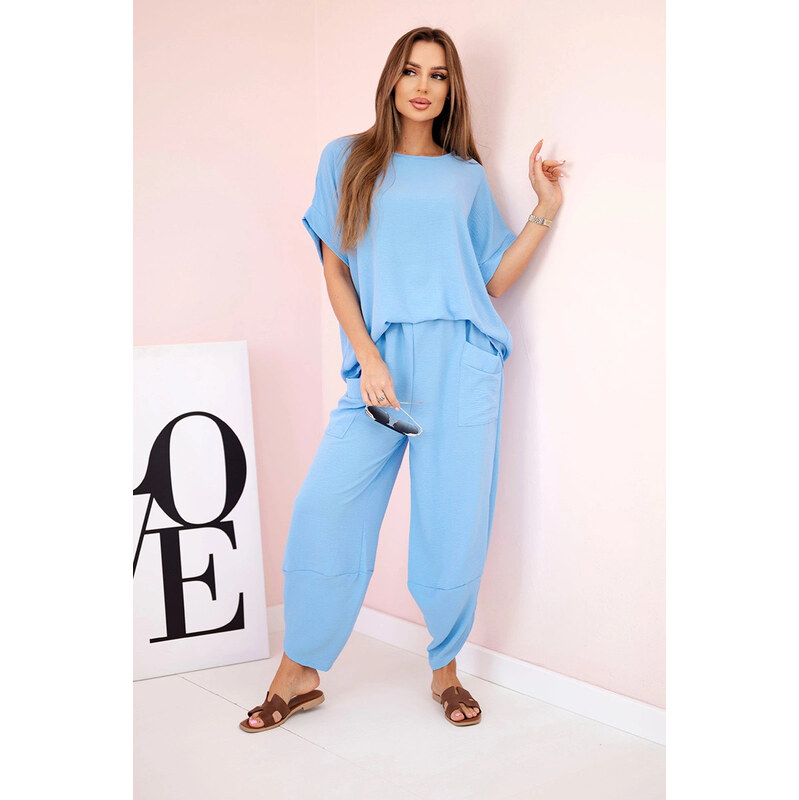 K-Fashion Viskózová blúzka + nohavice modrá 62725612