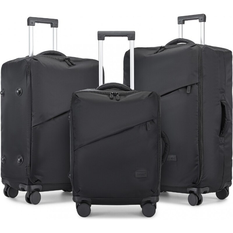 KONO Set kufrov - Soft shell, látkový s TSA zámkom, čierny 62738701