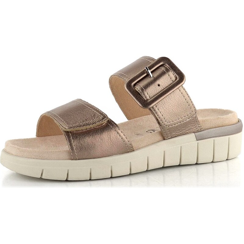E-shop Caprice kožené šľapky s vymeniteľnou stielkou Taupe Metallic 9