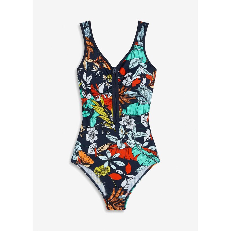 bonprix Jednodielne plavky so zipsom, farba modrá 62741125