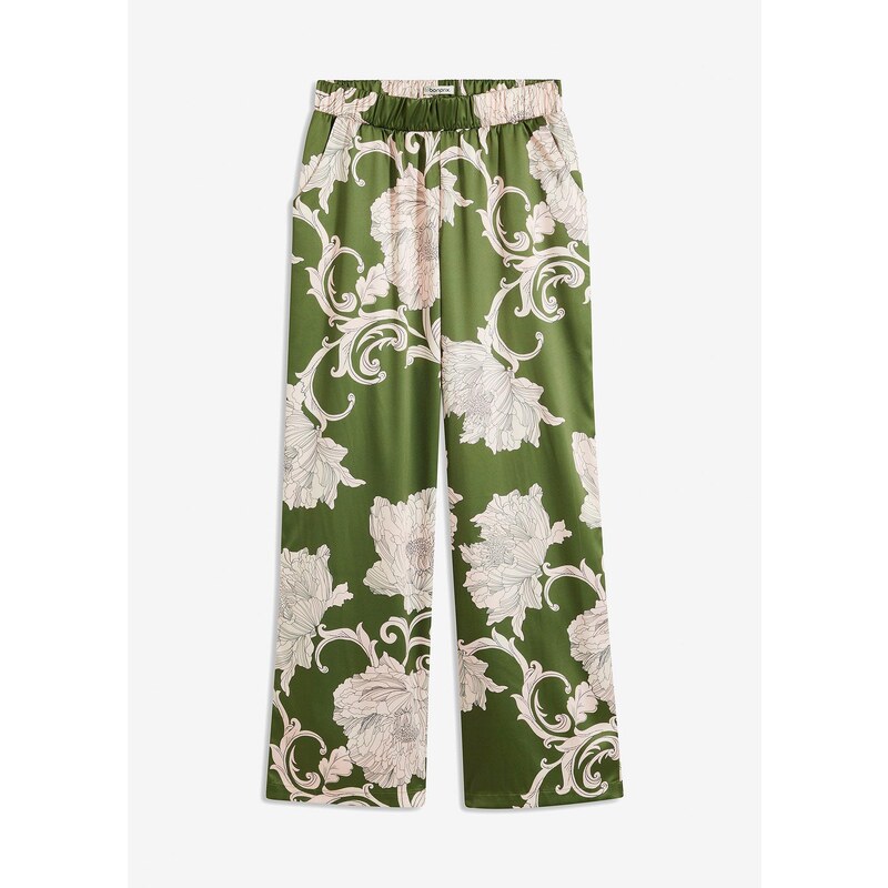 bonprix Nohavice Palazzo z padavého saténu, farba zelená 62741231