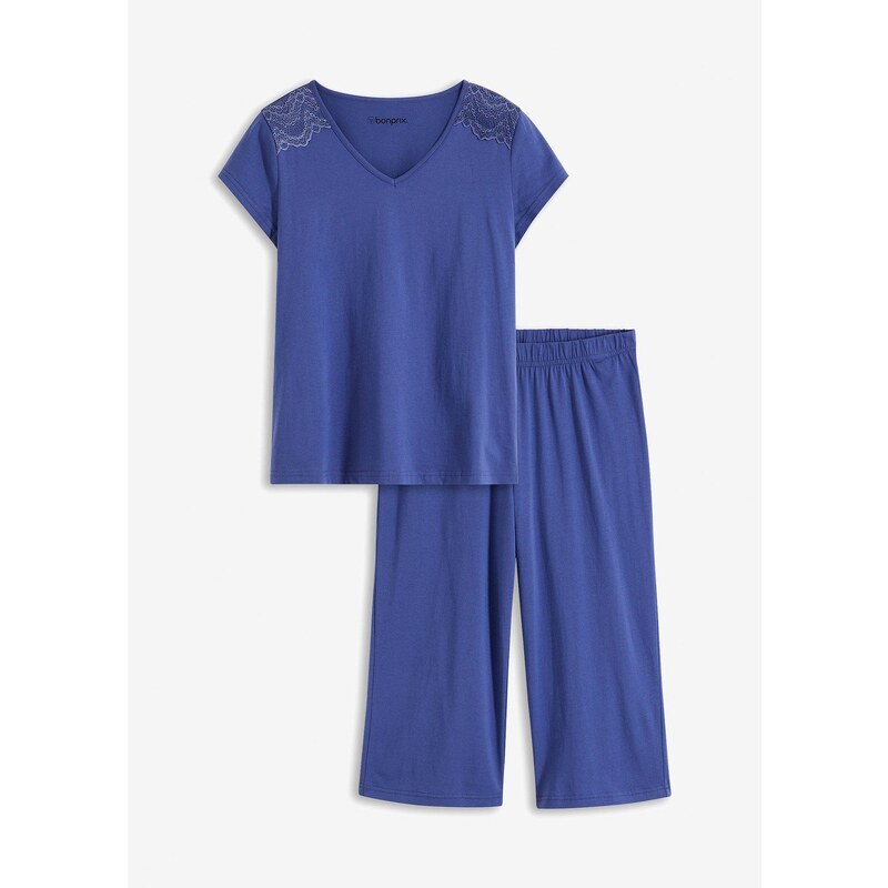 bonprix Capri pyžamo so širokým strihom, Culotte, farba modrá 62741392