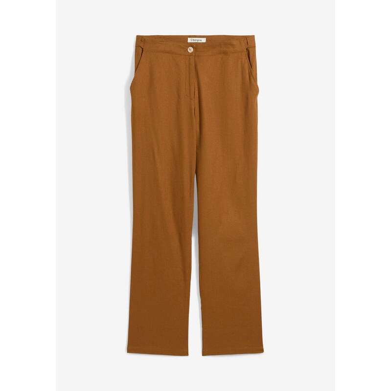 bonprix Plátené nohavice s vysokým pásom, farba hnedá 62741442
