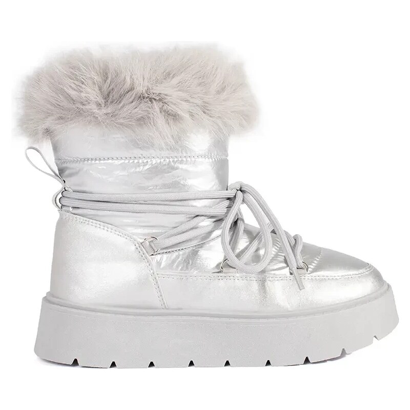 Shelvt Silver womens snow boots with fur on a thick sole 64785007