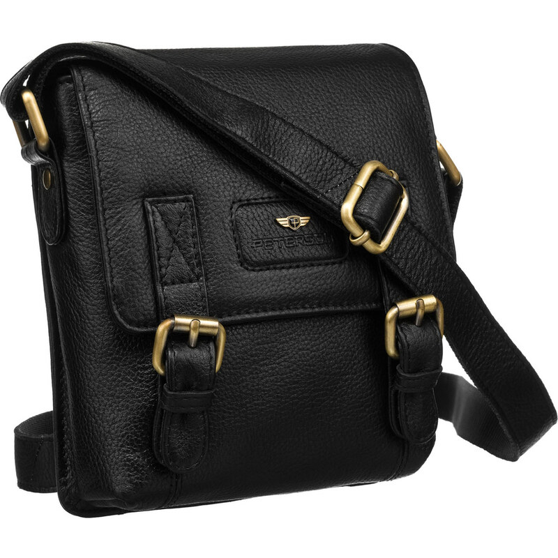 Čierna pánska messenger taška z pravej kože, zapínaná na zips a 62741796