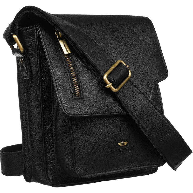 Pánska čierna kožená messenger taška s chlopňou, zavesená na 62741802