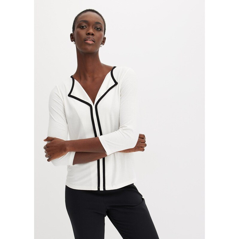 bonprix Tričko s kontrastným lemom, farba biela 62741239