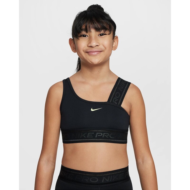 Nike Pro Swoosh Girls Asymmetrical Sports Bra BLACK/LT LEMON TWIST 62744497