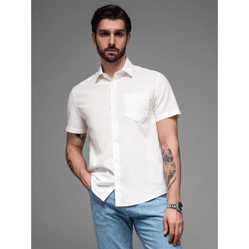 Ombre Clothing Ležérna biela pánska košeľa V1 shss-0167 63762222