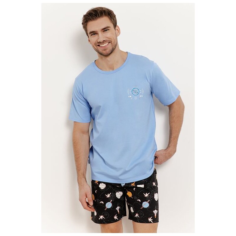 Taro Pánske pyžamo Spencer modré s planétami 62854538