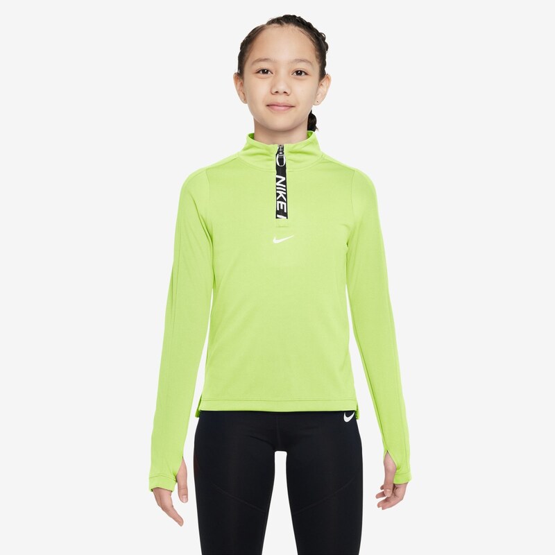 Nike Pro Girls Dri-FIT Long-Sleeve 1/2-Zip Top LT LEMON TWIST/WHITE 62756785