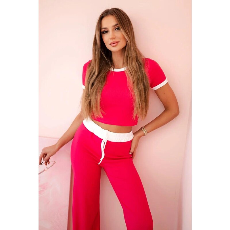 MladaModa Súprava blúzky z vrúbkovaného materiálu a širokých nohavíc 62639698