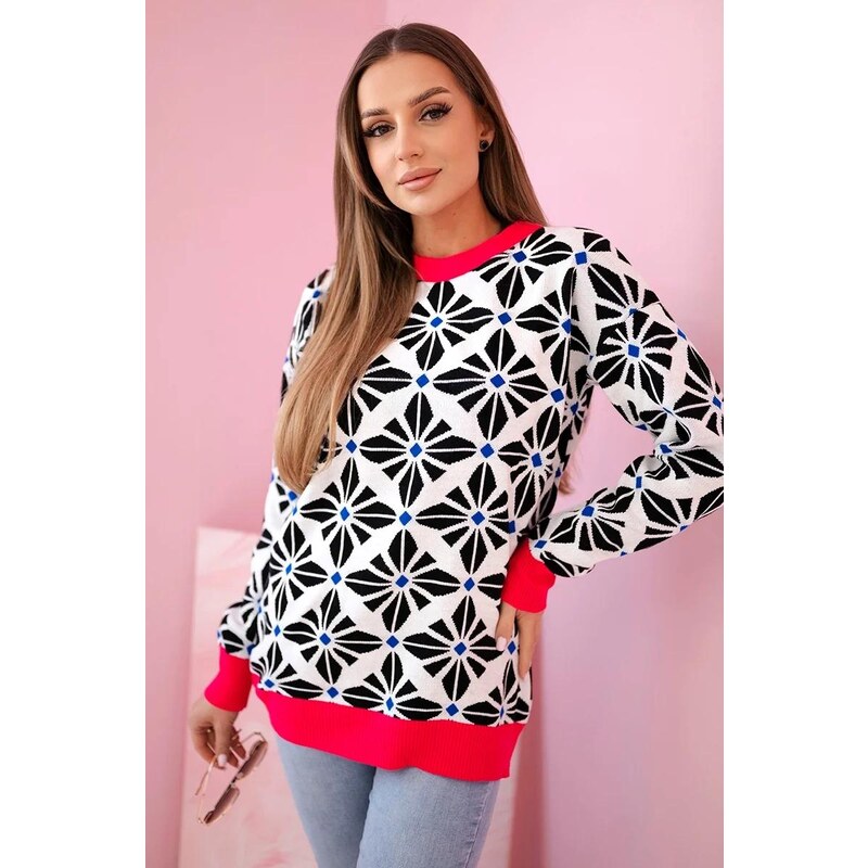 MladaModa Sveter s geometrickým motívom model 8032 biely 47702232