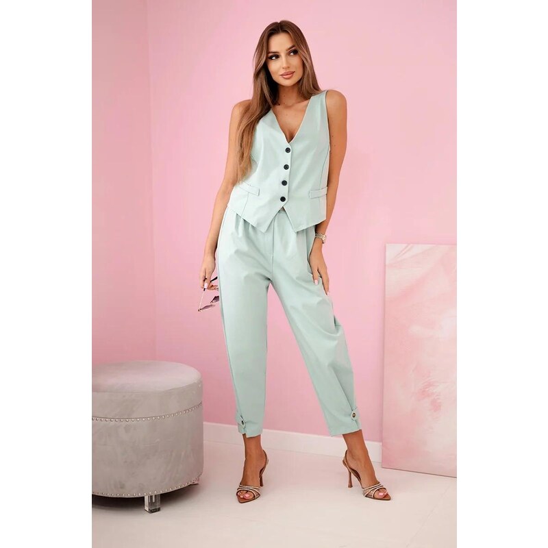 MladaModa Komplet vesta + nohavice model 7135 tmavý mentolový 62639729