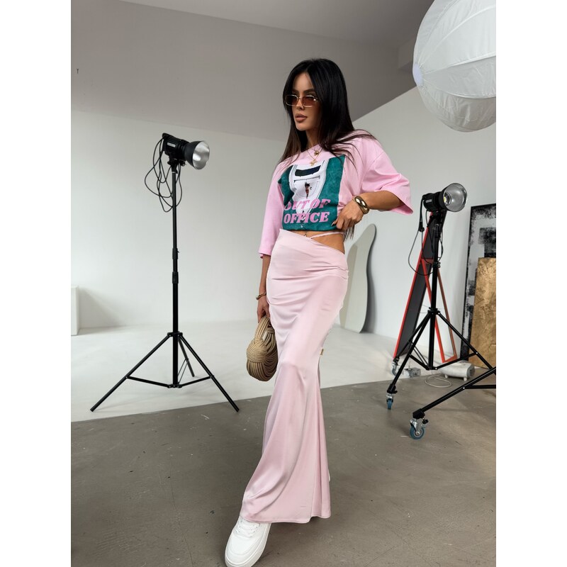 LaManuel Dámska saténová bledoružová sukňa 62766672