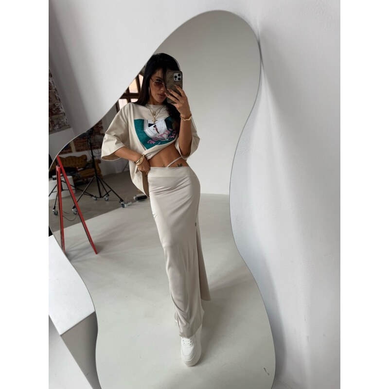 LaManuel Dámska saténová béžová sukňa 62766673