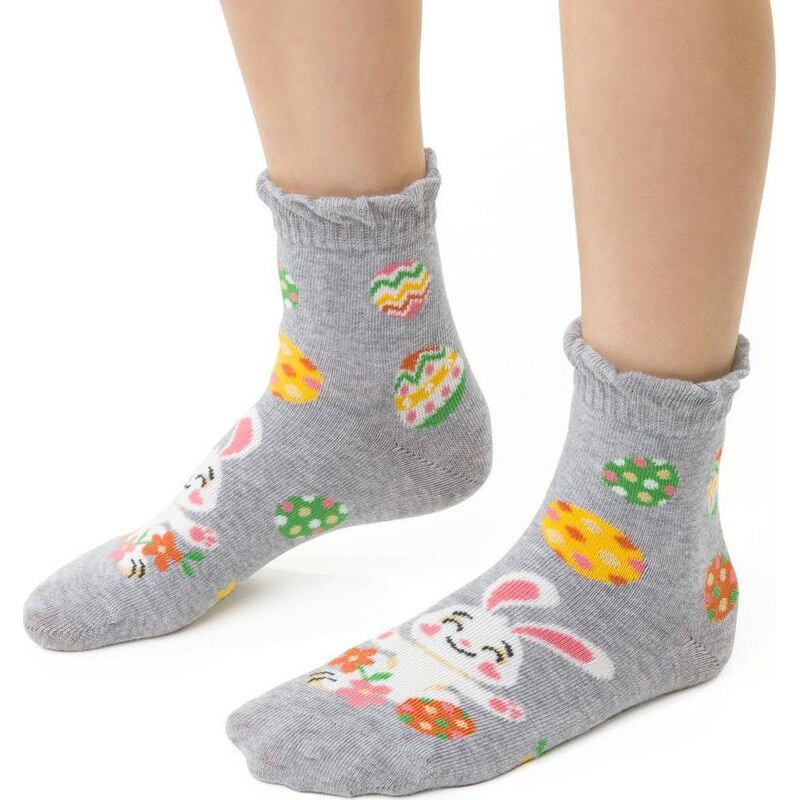 BASIC Sivé detské veľkonočné ponožky Art.138 KP391, LIGHT GRAY MELANGE 62766870