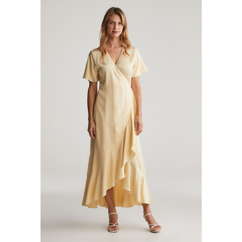 ŠATY GANT WRAP SS FRILL DRESS DUSTY LIGHT YELLOW 62772607