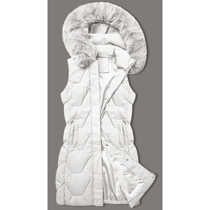 Dámska bunda bez rukávov s kožušinou na kapucni J Style white (16M9172 62769693