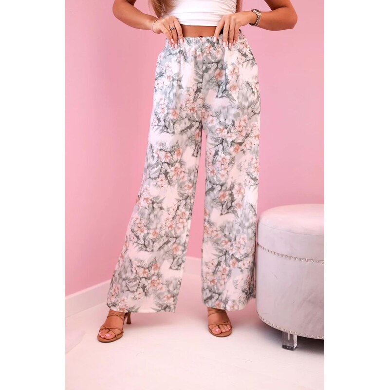 MladaModa Široké nohavice s kvetinovou potlačou model 5761 tmavé 63034326