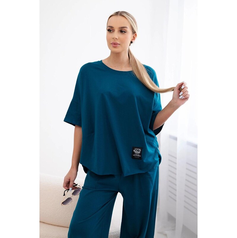 MladaModa 2-dielna bavlnená súprava blúzky a trojštvrťových teplákov 62776150