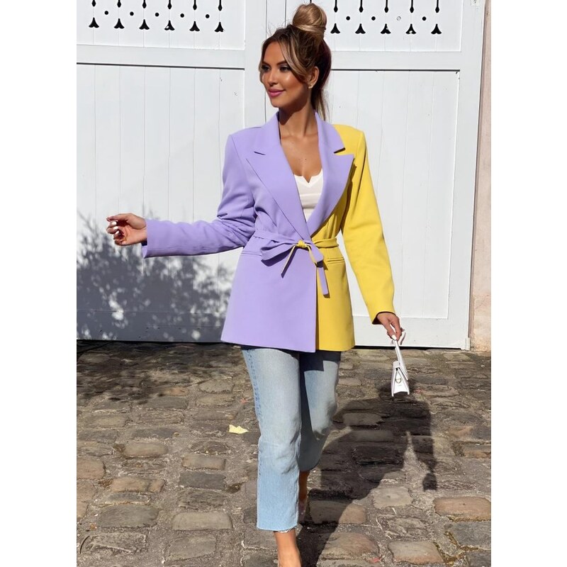 Glamorous by Glam Dámske sako s viazaním fialové - žlté 22419776