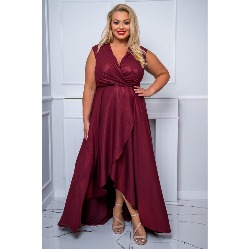 (veľ. 42) Trblietavé zavinovacie šaty bez rukávov vínovočervené 39507864